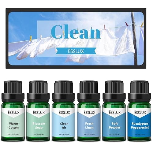 Fragrance Oil, ESSLUX Clean Set of Scented Oils, Essential Oils for Diffuser for Home, Premium Soap & Candle Making Scents, Aromatherapy Oils Gift Set - Clean Air, Fresh Linen, Warm Cotton and More - Image 1