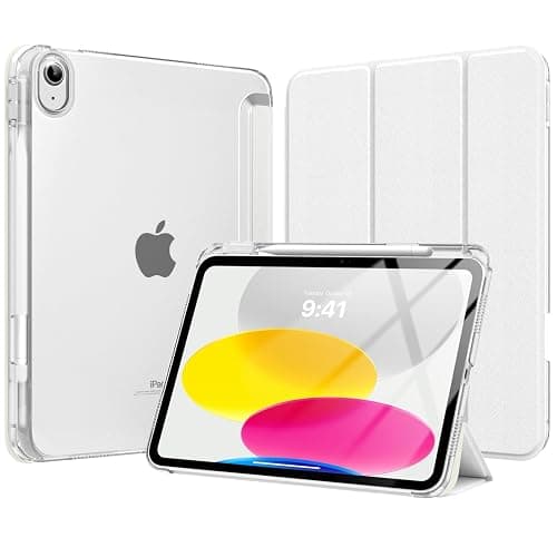 MoKo Coque pour iPad 11 Pouces (A16) 11e Génération 2025, iPad 10e Gén 10,9" 2022 avec Porte-Stylet, Étui iPad 10e Gen Mince Légère à Trois Volets avec PC Arrière Transparente Robuste, Blanc - Image 1