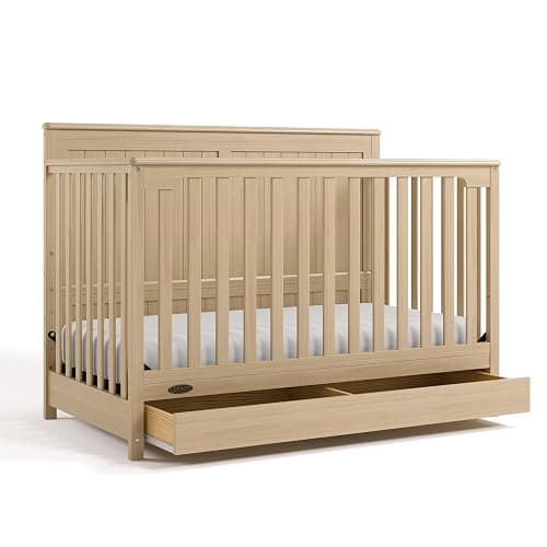 Graco Hadley 5-in-1 Convertible Crib with Drawer (Driftwood) – GREENGUARD Gold Certified, Crib with Drawer Combo, Full-Size Nursery Storage Drawer, Converts to Toddler Bed, Daybed - Driftwood - Crib with drawer - Image 1