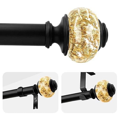 Curtain Rods for Windows,1 Inch Adjustable Window Curtain Rod, Curtain Rod Set with Luxury Crystal Translucent Finials for Bedroom, Living Room (Black Gold, 28-52 in) - Image 1