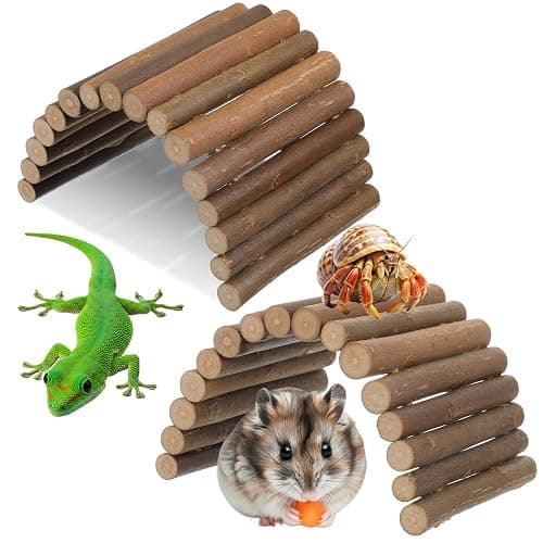 Natural Wood Hideout Hamster Bridge Tunnel Ladder Hamster Cage Accessories Small Animal Molar Chew Toys Reptile Tank Habitat Decor Hiding Hut for Chinchillas Lizards Mice Spiders Rabbit Brown - Image 1
