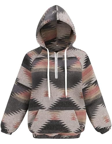 COWOKA Women's Aztec Print Pattern Western Ethnic Half Zip Long Sleeve Pullover Hoodie Sweatshirt - Image 1