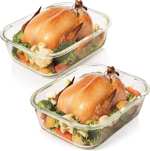 Razab 10 Cups/ 80 Oz 4 Pc (Set of 2) Glass Food Storage Containers with Airtight Locking Lids-For Storing & Serving Food. BPA Free & Leak Proof - Microwave, Dishwasher, Fridge, Freezer and Oven Safe - Image 1