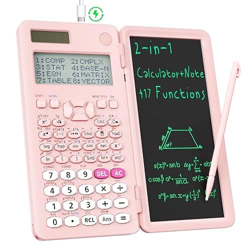 Rechargeable ROATEE 991ES MAX Scientific Calculators, CalcNote Multiview 4-Line Display with LCD Writing Tablet Notepad, Foldable Portable for Business High School College Students and Teacher(Pink) - Image 1