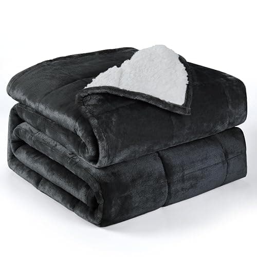 Alomidds Weighted Blanket Queen Size 15lbs 60x80 inches,Soft Plush Fleece Throw Weighted Blankets with Cozy Warm Sherpa,Ultra Fuzzy Heavy Blanket Microfiberfor Sofa Bed, Dark Grey - Image 1