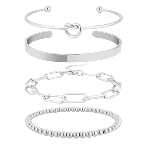 Reoxvo Christmas Stocking Stuffers Gifts for Women-Gold Plated Bangle Cuff Bracelets for Women Non Tarnish Gold Bracelet Stack Jewelry Set for Women Trendy - Image 1