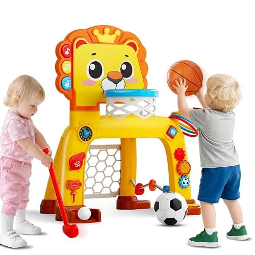 OWNONE 1 4 in 1 Toddler Basketball Hoop & Soccer Goal, Gift for Boys Girls 1 2 3 Years Old, Kids Sports Toys with Lights Sounds Music, Baby Toys for 12-18 Months, Christmas Birthday Gift for Age 1-3 - Image 1