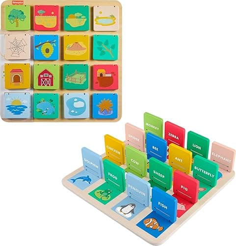 Fisher-Price Wood Preschool Toy Lift & Reveal Board, Early Learning Activity for Fine Motor Developmental Play Kids Ages 3+ Years - Image 1
