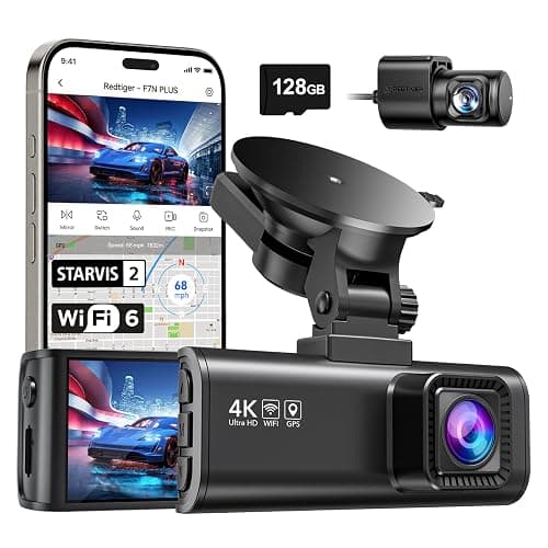 REDTIGER 4K Dash Cam Front and Rear with STARVIS 2, 5.8GHz Wi-Fi Dash Camera for Cars, 128GB Card Included, GPS, 3.18”IPS Screen, Night Vision, 170°Wide Angle, WDR, 24H Parking Mode(F7NP) - Image 1