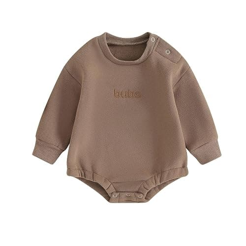 VISGOGO Newborn Infant Baby Boy Girls Oversized Romper Little Dude Sweater Onesie Coming Home Outfit Neutral Clothes - 0-3 Months - Bubs-mocha - Image 1