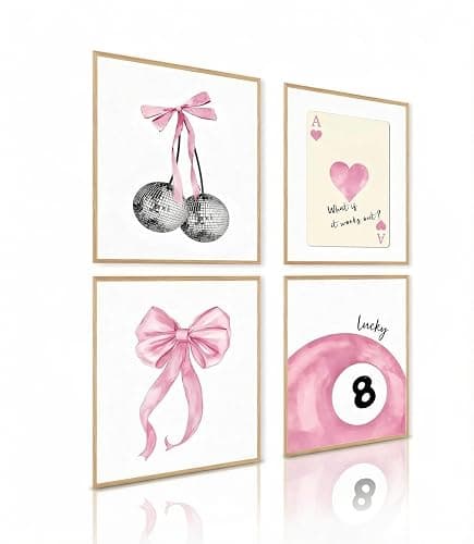 Set aus 4 rosa Coquette trendigen Preppy-Wandkunstdrucken, Schleife und Kirschen Deko-Poster, süßes College-Geschenk für Mädchen Schlafzimmer Wohnheim, ohne Rahmen (40x60cm) - Image 1