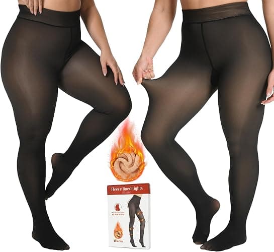 Fleece Lined Tights Women, Fake Translucent Thermal Winter Warm Fleece Tights, Sheer Thick Pantyhose Leggings for Women - Image 1