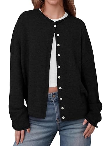 Saodimallsu Womens Button Up Cardigan Sweaters Long Sleeve Crew Neck Fall Soft Lightweight Knit Loose Sweater Tops - Image 1