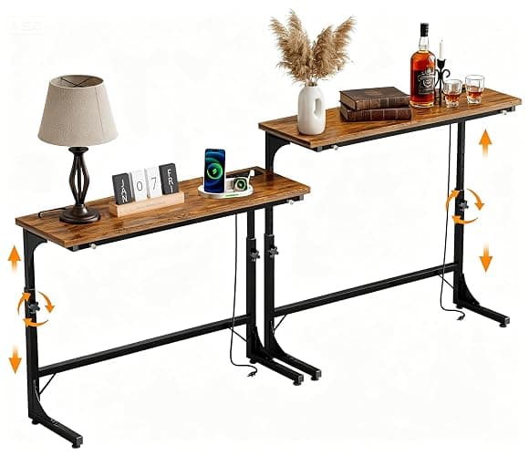 Lanynne 11.8" W *78.8" L Narrow Console Table with Adjustable(23"-31") Behind Sofa Couch with Charging Station, Long Entryway Side Display Table for Hallway Foyer Bedroom Living Room Rustic Brown - Image 1