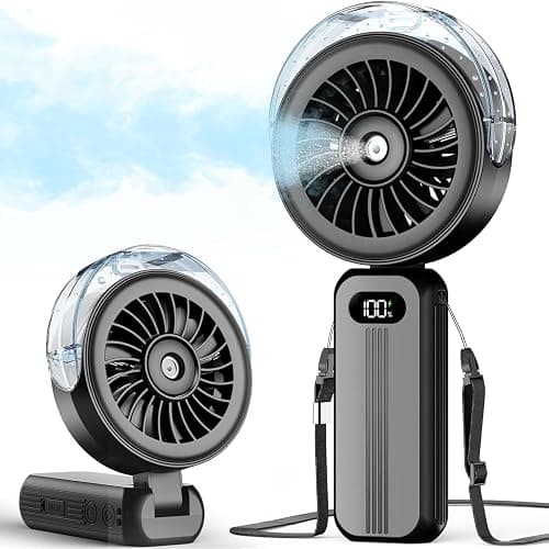 FBBEVWBK Handheld Misting Fan Portable, Powerful 4-Speed, Small Personal Rechargeable Cooling Mister Fan Water Spray Mist, 4000mAh Battery Operated for Travel Indoor Outdoor Hand Desk (Black-1) - Image 1