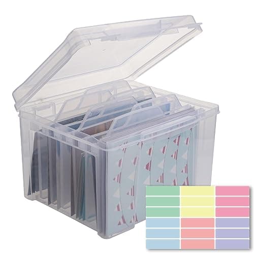 WRVCSS Greeting Card Storage & Organizer Box with 6 Removable Dividers for Holiday Birthday Get Well Cards Photos, Crafts, Scrapbooking(Clear) - Image 1