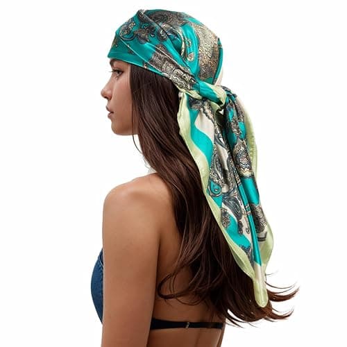 RIIQIICHY Head Scarf for Women Like Silk Scarf Hair Scarf Printed Square Scarf Bandanas for Women 35 Inches - Image 1