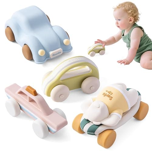 Moonkie Surf & Go Toy Cars Sets(5 Pcs), Silicone Soft Play Vehicles, Baby Car Gifts for 6 Months+ Boy and Girl, BPA-free, Sensory Toys for Toddler & Kids, Play Vehicles for Home & Travel - Image 1