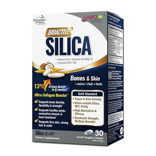 LABO Nutrition Bioactive Silica — 99% Purity Rice-Derived Silica-Rx99 for Bone Health, Joint Flexibility & Collagen Support — with Plant Vitamin D3, K2 MK-7 & MCT Oil, 30 Vegan Softgels - Image 1