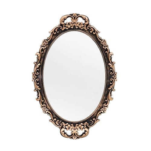 Tstarer Vintage Decorative Gold Framed Mirror, Wall Hanging Mirrors & Tabletop Tray for Bedroom Living Room Dresser Decor, Oval- 9.6" W x 14.3" L (Bronze) - Image 1