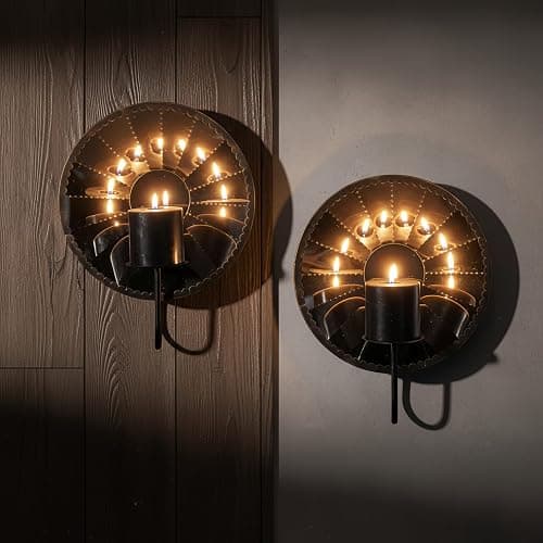Woparty Candle Sconces,Wall Candle Holder Set of 2, Multi-Angle Light Reflection for Wall Decor Living Room,Dining Room 11.8" H x 10.8" W x 4.9" D - Image 1