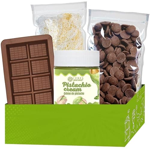 Dubai Chocolate Bar DIY Kit – Includes Mold, 12.3 oz Melting Wafers, 3.5 oz Kataifi, 7 oz Pistachio Spread – Gift Kit for Choco Lovers and Christmas, Make Your Own Gourmet Pistachio Chocolate at Home - Image 1