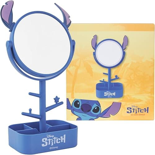 Get Trend Disney Stitch Mirror with Jewelry Stand for Girls, Teens, Makeup Mirror, Jewelry Holder, Bracelet Holder, Cute Room Decor, Gifts for Girls (Blue Stitch) - Image 1