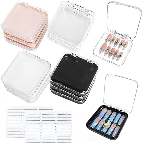 12 Pcs Press on Nail Packaging Box Press on Nail Storage Box for Press Ons with 60 Pcs Adhesive Double Sided Tape Acrylic Fake Nail Display Box False Nail Organizer Case for Home Salon Use - Image 1