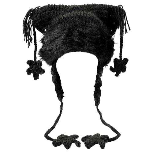 Y2k Cat Ear Beanie, Cute Hat with Harajuku Fashion, Grunge Cat Crochet Hats for Women Y2k Accessories, Christmas, Winter Black,Green - Image 1
