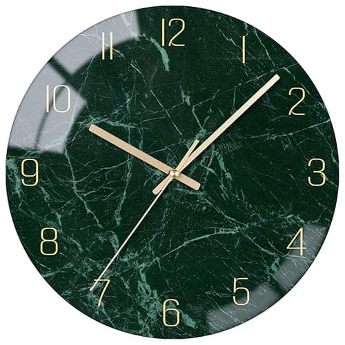 VIKMARI Glass Wall Clock Silent Non Ticking Wall Clock- 12 Inch Quality Quartz Battery Operated Round Easy to Read Home/Office/Classroom/School Clock (Dark Green) - Image 1