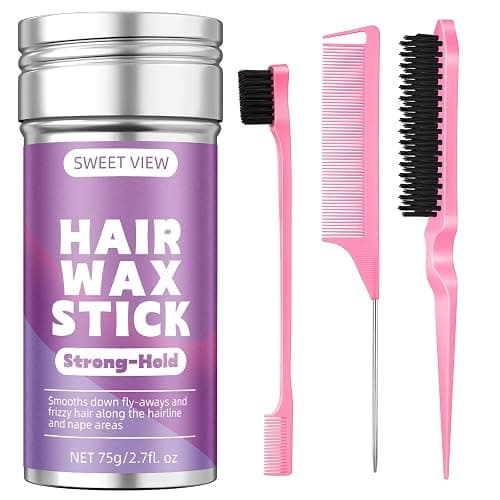 SWEET VIEW Hair Wax Stick & Slick Back Hair Brush for Tame Flyaways, Frizz, Sleek Ponytail, Buns | Pomade/Balm/Gel Stick for Woman, Styling Accessories for Girls, Kids - Image 1