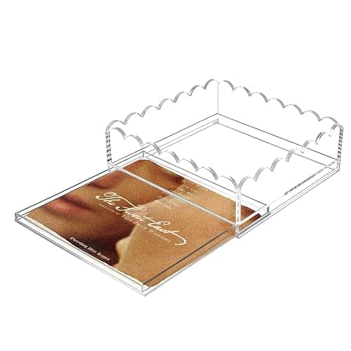 Acrylic Trays for Needlepoint 6" x 6", OUPSAUI Scalloped Acrylic Tray with Drawer for Insert Needlepoint, Photos, Art, Fabric, Napkin, Messages Display Basket, Decorative Tray Gift for Home Office - Image 1