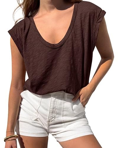 BTFBM Casual Summer Oversized Womens T Shirts Going Out Tops Trendy | Basic Tees,Cap Sleeves,V Neck T Shirts Blouse Y2k Tops,Solid Color,Loose Fit,Summer Clothing,Beach Vacation Clothes For Women - Image 1