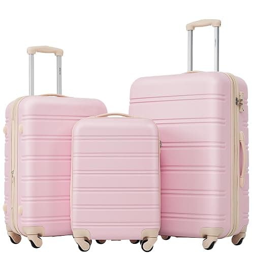 Merax Luggage Sets of 3 Piece Carry on Suitcase Airline Approved,Hard Case Expandable Spinner Wheels(White Pink) - Image 1