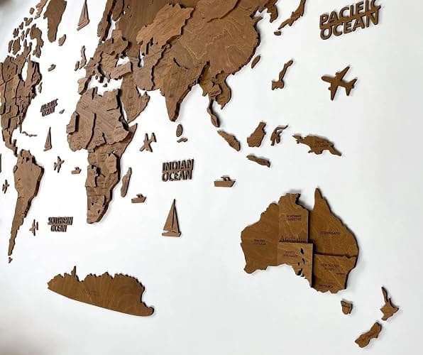 WoodLeo Wooden World Map 3D Art Large Wall Decor - Size (M, L, XL) Any Occasion Gift Idea - Wall Art For Home, Kitchen or Office (SIZE M, VENGE) - Image 1