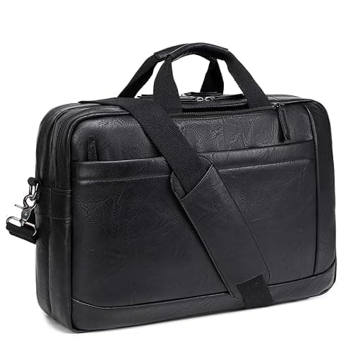Faux Leather Messenger Bag for Men 17-17.3 Inch: Convertible 3 in 1 Backpack Laptop Briefcase Computer Handbags Shoulder CrossbodyBag with Padded for Work College Travel, PU Black - Image 1
