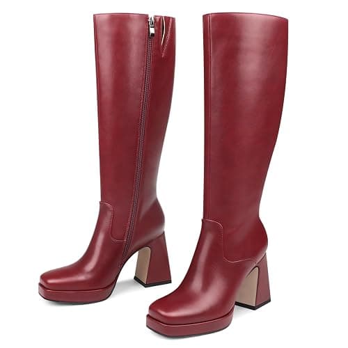 COLETER Women's Knee High Boots Square Toe Chunky Heel Platform Long Boots Side Zipper Winter Fashion Gogo Dress Boots - Image 1