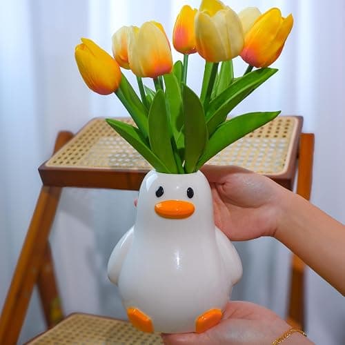 Mougigi Unique Duck Vase - Cute White Ceramic Handcrafted Piece with Round Modern Design, Funky Aesthetic Table Decor for Flowers/Accessories, Cool Animal Goose-Themed Art Vase Great for Decor Gifts - Image 1