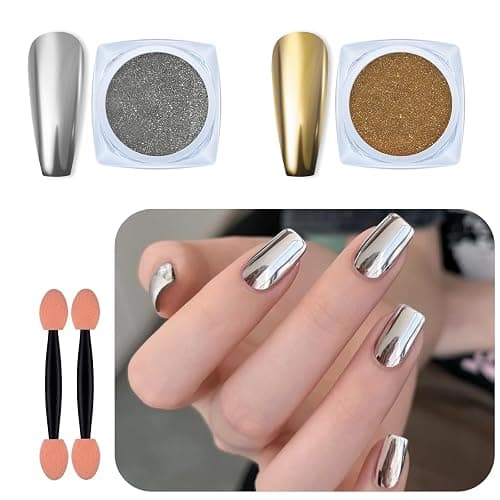 Artdone 2 Jars Chrome Nail Pearl Powder Silver and Gold, Iridescent Aurora Powder Metallic Mirror Effect Pigment Pearlescent Mermaid Pearl Dust Kit, Decoration Acrylic Resin Craft - Image 1