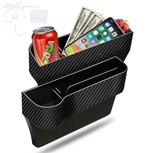 Car Seat Gap Filler Organizer, 2 Pack Multifunctional Auto Console Side Storage Box with Cup Holders 2 Seat Hooks for Drink, Car Organizer Front Seat for Holding Phone, Sunglasses - Image 1
