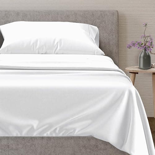 Mayfair Linen 100% Egyptian Cotton Twin XL Size Sheets Set - Luxury 600 Series Voyage Collection Twin XL Cotton Sheets (3 PC, White), Soft, Cooling, 16" Deep Pocket Hotel Collection Sheets Set - Image 1