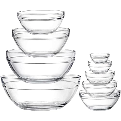 Lawei Set of 9 Glass Mixing Bowls - Glass Nesting Bowls Prep Bowl Clear Salad Bowls for Kitchen Prep Salad, Cereal, Ice Cream, Pasta, Fruits - Image 1