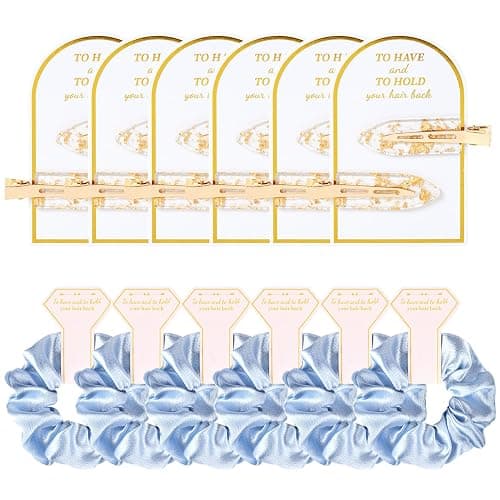 12 PCS Silk Satin Soft Blue Hair Accessories - Bridesmaid Proposal Favors with Hair Clips, Scrunchies, and Bridal Shower Gifts for Women and Girls - Image 1