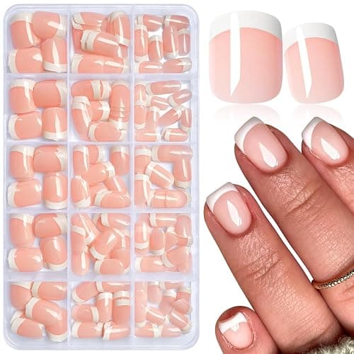 AddFavor White French Tip Press on Nails Short Square - 240pcs Nude Pink Short Square Fake Nails, French Tip Nails Press on Acrylic Nail Extension Nails Art DIY - Image 1