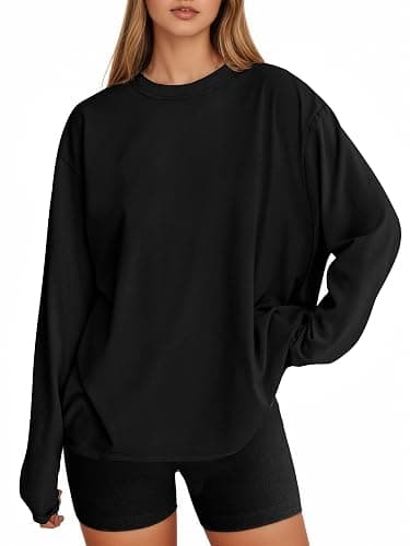 Tankaneo Womens Long Sleeve Oversized T Shirts Basic Crewneck Workout Tee Tops 2026 Fall Loose Fit Casual Y2K Clothes - Image 1
