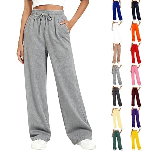 Women's Wide Leg Sweatpants Fleece Lined Baggy Sweat Pants Lounge Fashion Clothing Athletic Joggers with Pockets - Image 1