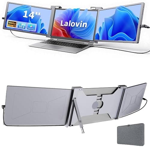 Lalovin Laptop Screen Extender, 1080P FHD IPS Triple Portable Monitor for Laptop, Plug & Play Monitor Extender with USB-C/HDMI Port for Mac/Windows/Chrome/Android, Gray (14 Inches) - Image 1