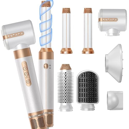 Blow Dryer Brush 7 in ONE,Autowrap Curling Wand, 110,000 RPM High-Speed Negative Ionic Hair Dryer with Diffuser Concentrator, Round Brush Blow Dryer Air Styler, Volumizing Hair Styling Tools - Image 1