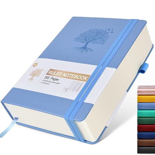 Lined Journal Notebook -365 Pages A5 Thick Journals for Writing College Ruled Notebook, Hardcover Leather Journal for Women Men, Daily Journal Notebook for Work, Note Taking, 100Gsm Lined Paper ( 5.75'' X 8.38'' Blue) - Image 1