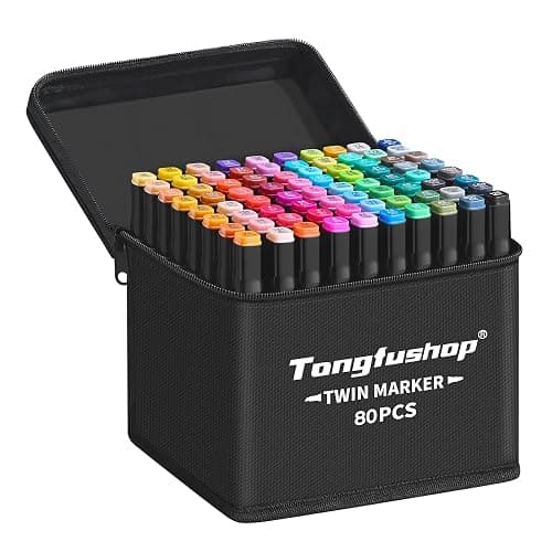 Tongfushop 80+2 Couleurs Feutre a Alcool Set, Feutres Coloriage Adulte, 2S Séchage Rapide Marqueur Alcool avec Pochette de Transport et Espaceur pour Peinture, Griffonnages, Animation - Image 1